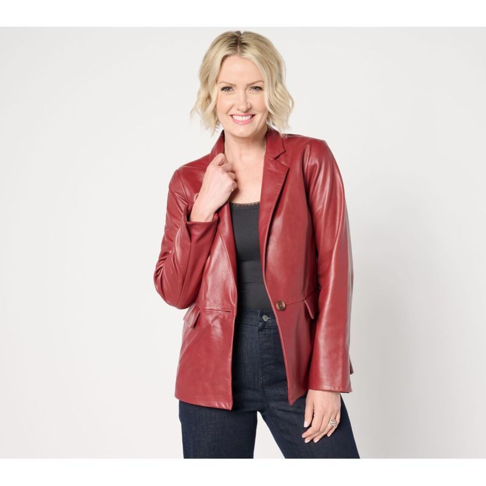 Denim & Co Women's Petite Jacket 4XP Co. Lamb Leather Blazer Red A654480